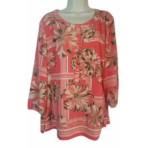 JM COLLECTION WOMAN Tunic Top Floral Pink Long Sleeve SZ 16